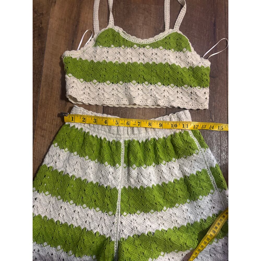 Rebellion Again women’s Crochet Knit Cropped Tank And Shorts Outfit green (XS) - Picture 7 of 9